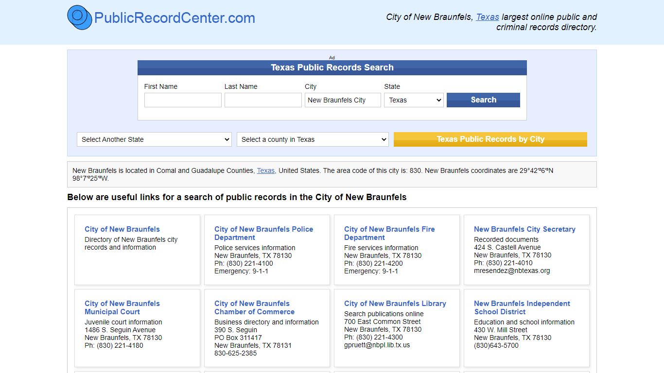 New Braunfels, Texas Public Records and Criminal Background Check