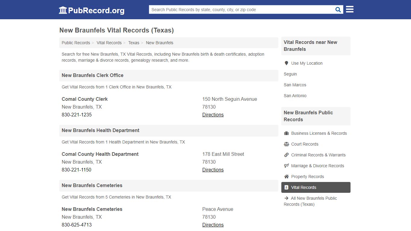 New Braunfels Vital Records (Texas) - Free Public Records Search